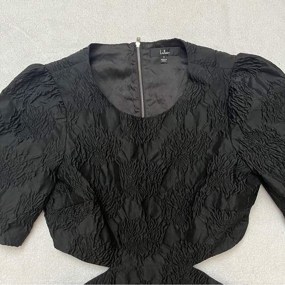 Lulus Romantic Reunion Black Jacquard Cutout Short Sleeve Mini Dress Size Small - Picture 3 of 10